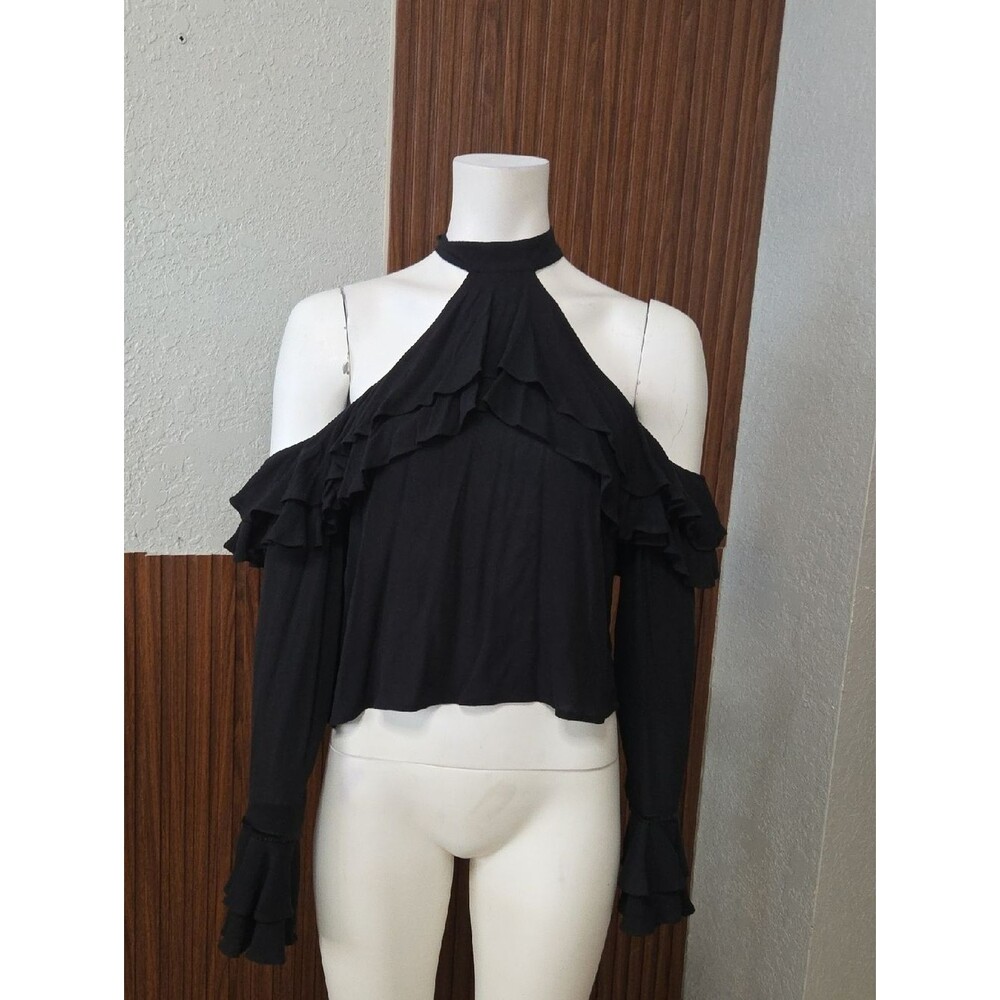 Forever 21 Black Halter Cold-Shoulder Ruffle Crop Top